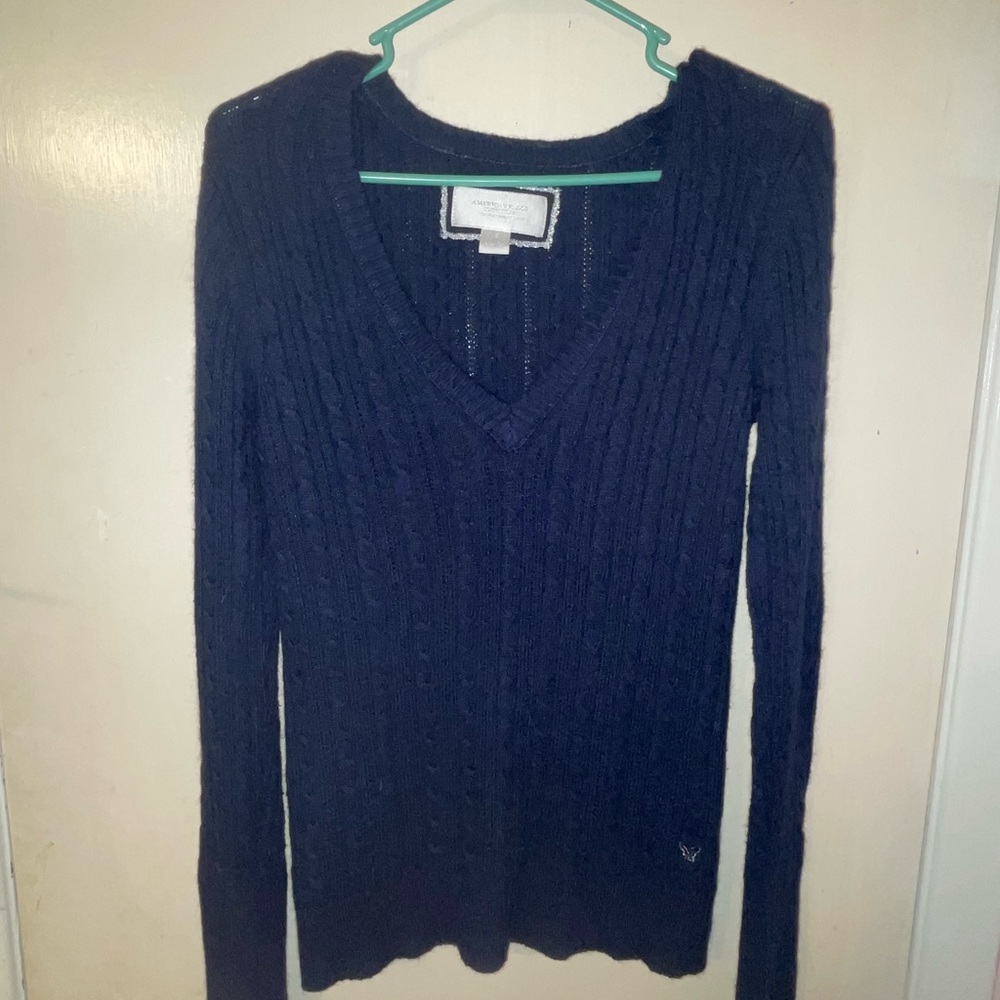 American Eagle Outfitters Dark Blue V-Neck Sweater